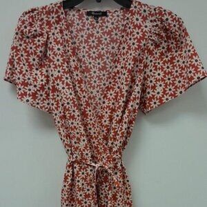 Madewell Packed Picnic Daisy Russet Short Sleeve Wrap Dress. Women's Size Small